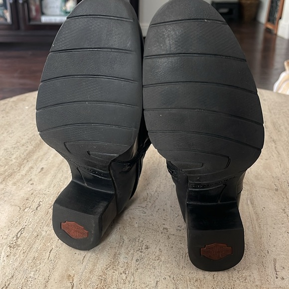HARLEY DAVIDSON Black Leather Mid-Calf Biker Boot Size 7.5 Strap Buckle 2" Heel - Picture 9 of 15